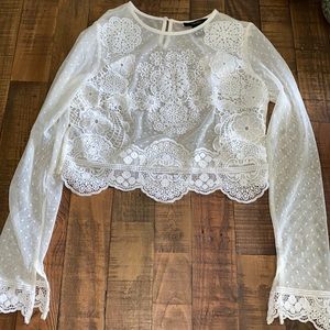 Crochet and lace crop top long sleeve size S women